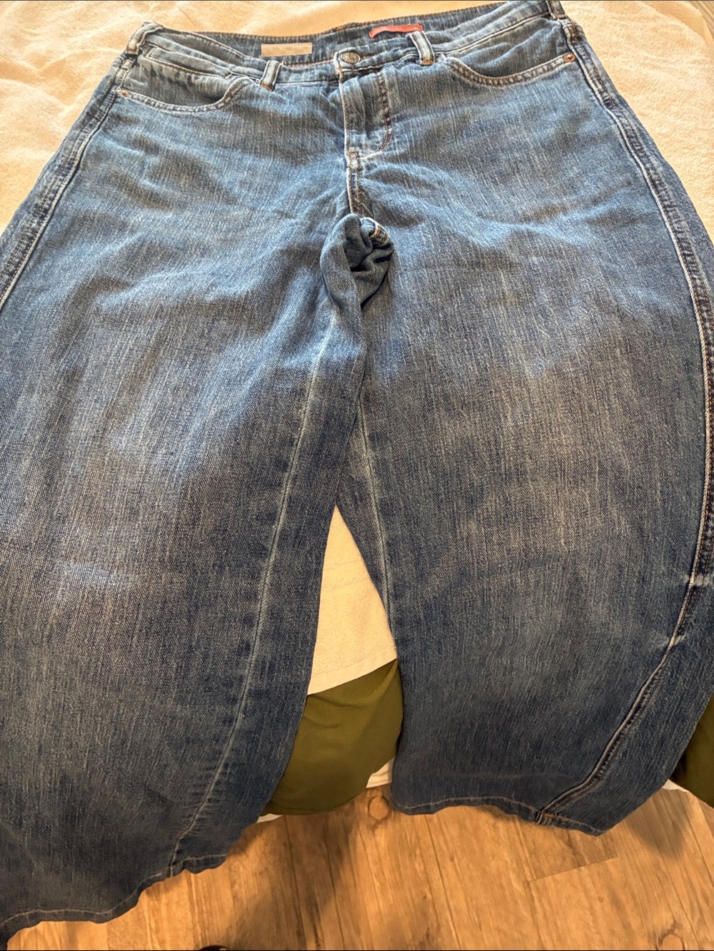 Pilcro Wide-Leg Denim Jeans in Mid Blue Wash